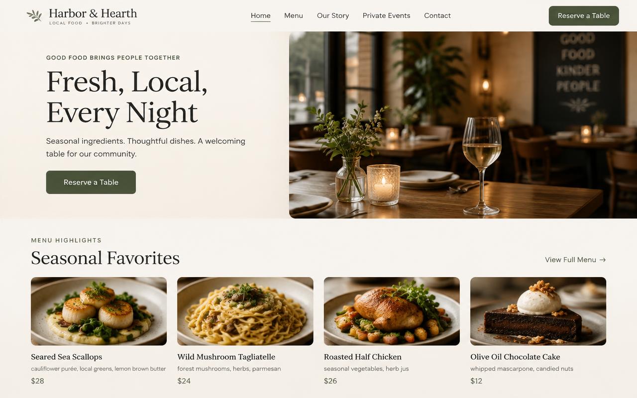 Harbor & Hearth website design