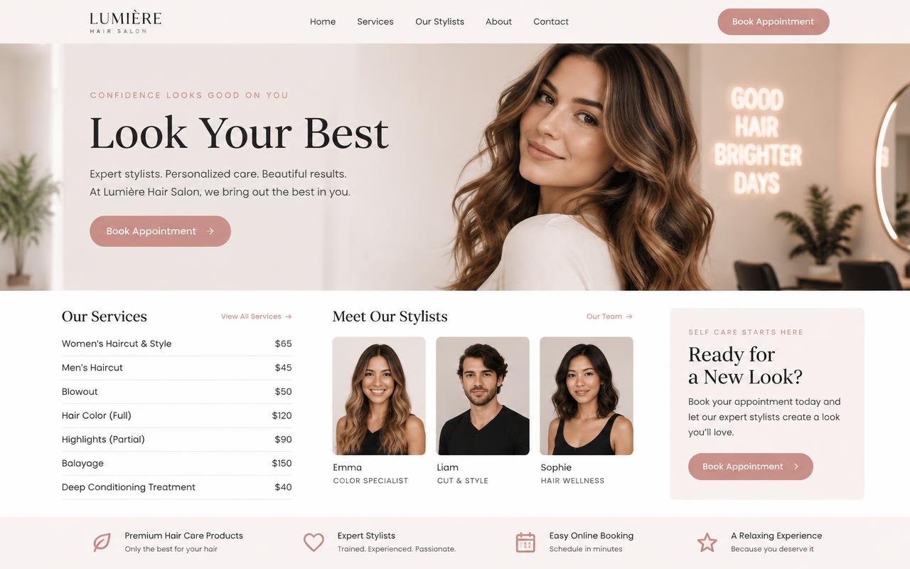 Lumière Hair Salon website design